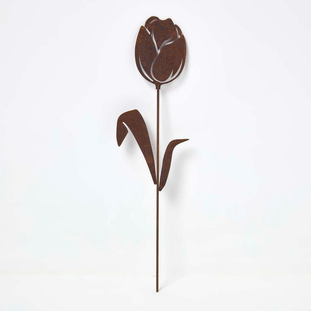 GARTENSTECKER Metall – 2er-Set Tulpen Gartendeko in Rostoptik - Dunkelbraun, Metall (37cm) - Homescapes