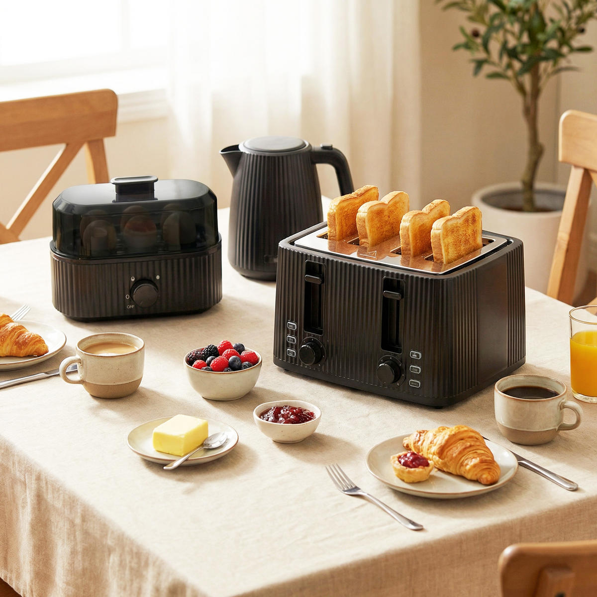 TOASTER mit Wasserkocher DE-07937 Schwarz - Schwarz, Kunststoff (15.6/23.3/21.4cm) - ComfortXL