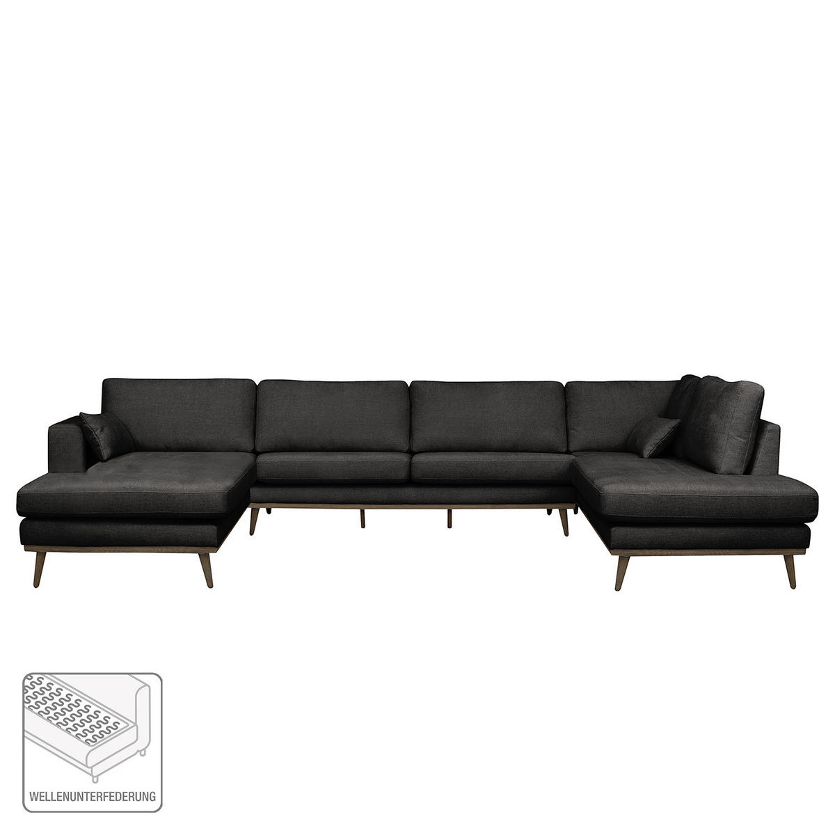 WOHNLANDSCHAFT mit Longchair - Eichefarben/Schwarz, Eichenholz/Textil (371/81/219cm) - home24