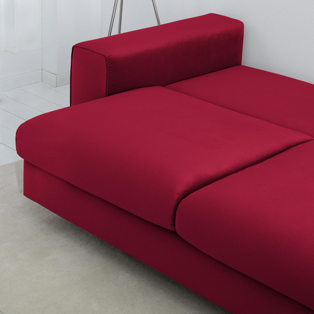 ECKSOFA mit Ottomane - Chromfarben/Bordeaux, Textil/Metall (302/1cm) - home24