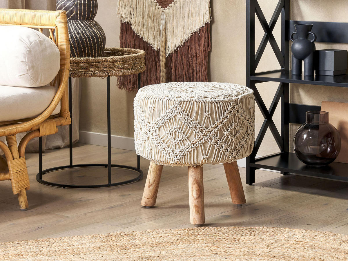 HOCKER Manzai 40/40/44 cm - Beige, Naturmaterialen/Textil (40/44/40cm) - Beliani