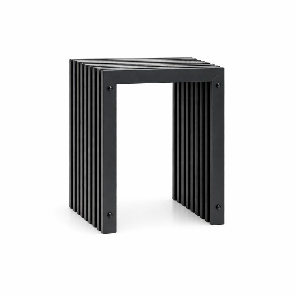 HOCKER Lamellen eckig Metall Schwarz 32/32/45 cm - Schwarz, Metall (32/45/32cm) - DanDiBo