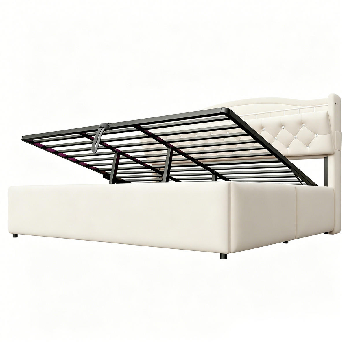 POLSTERBETT 180x200cm Samt LED USB Hydraulik Stauraum Beige - Beige, Metall (180/200cm) - FLIEKS