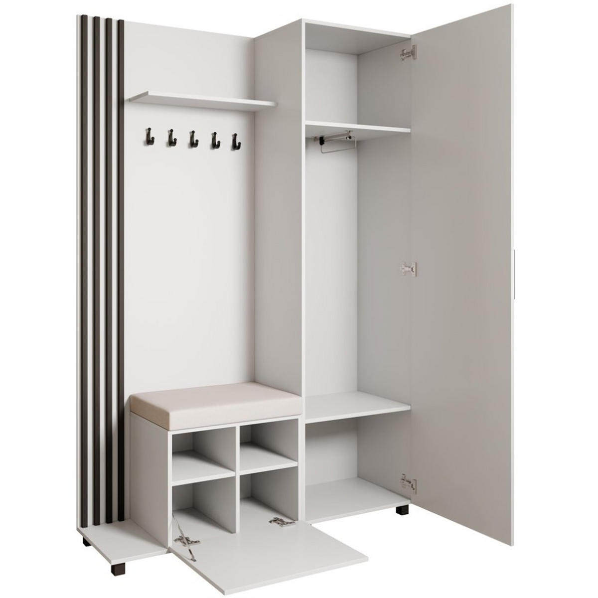 GARDEROBENSCHRANK Livia mit Aufhängern und Spiegel, Weiß, links - Schwarz/Weiß, Holzwerkstoff (137/207/42cm) - Beautysofa