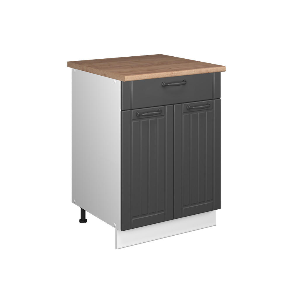 UNTERSCHRANK FÜR SPÜLE/KOCHFELD Fame-Line, Dunkelgrau/Weiß, 60 cm mit Schublade, AP Eiche - Dunkelgrau/Weiß, Holzwerkstoff (60/82/60cm) - Vicco