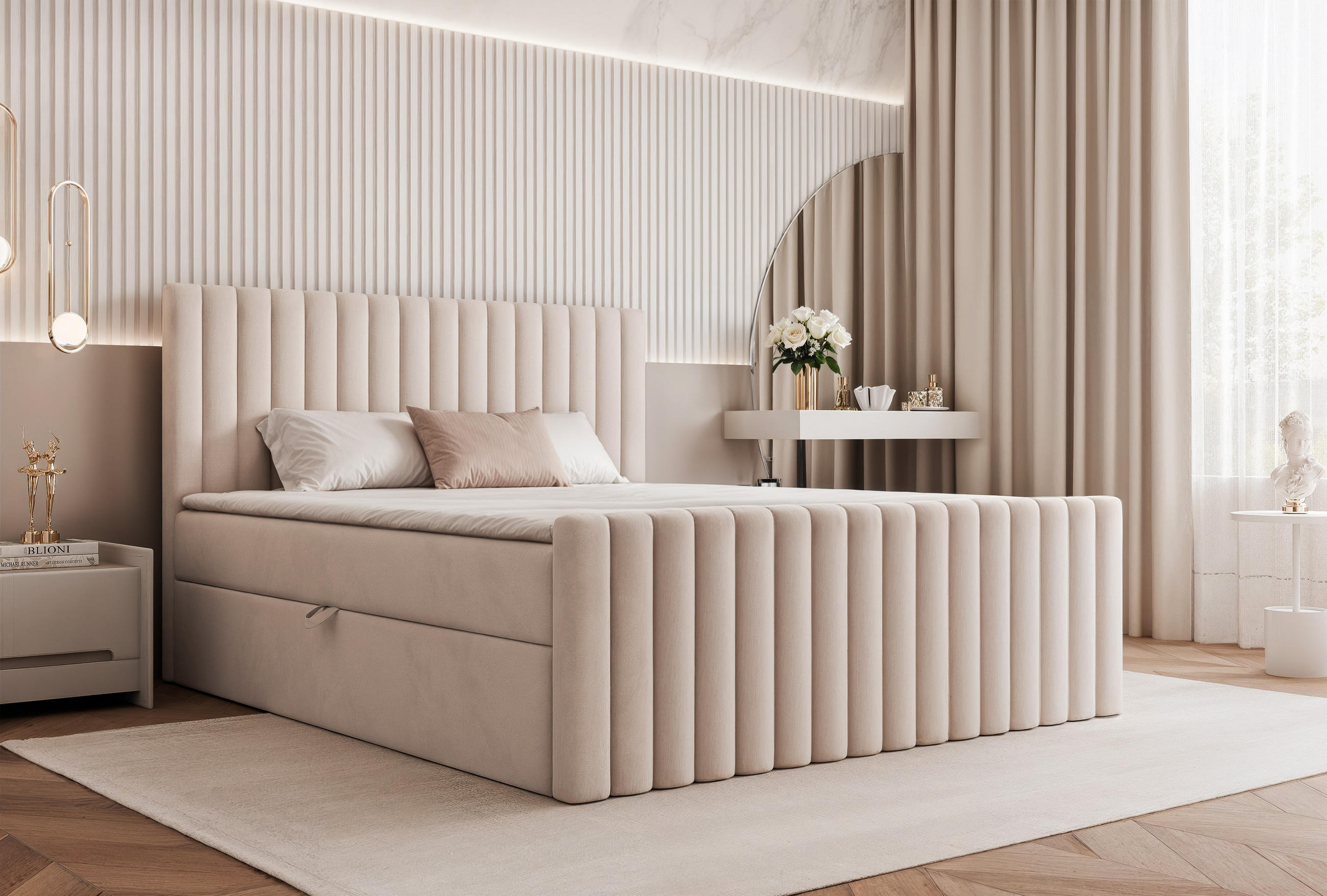 BOXBETT M4 120x200 cm Dream Velvett Bettkasten + Topper - Beige, Holz/Textil (120/200cm) - Comfortic