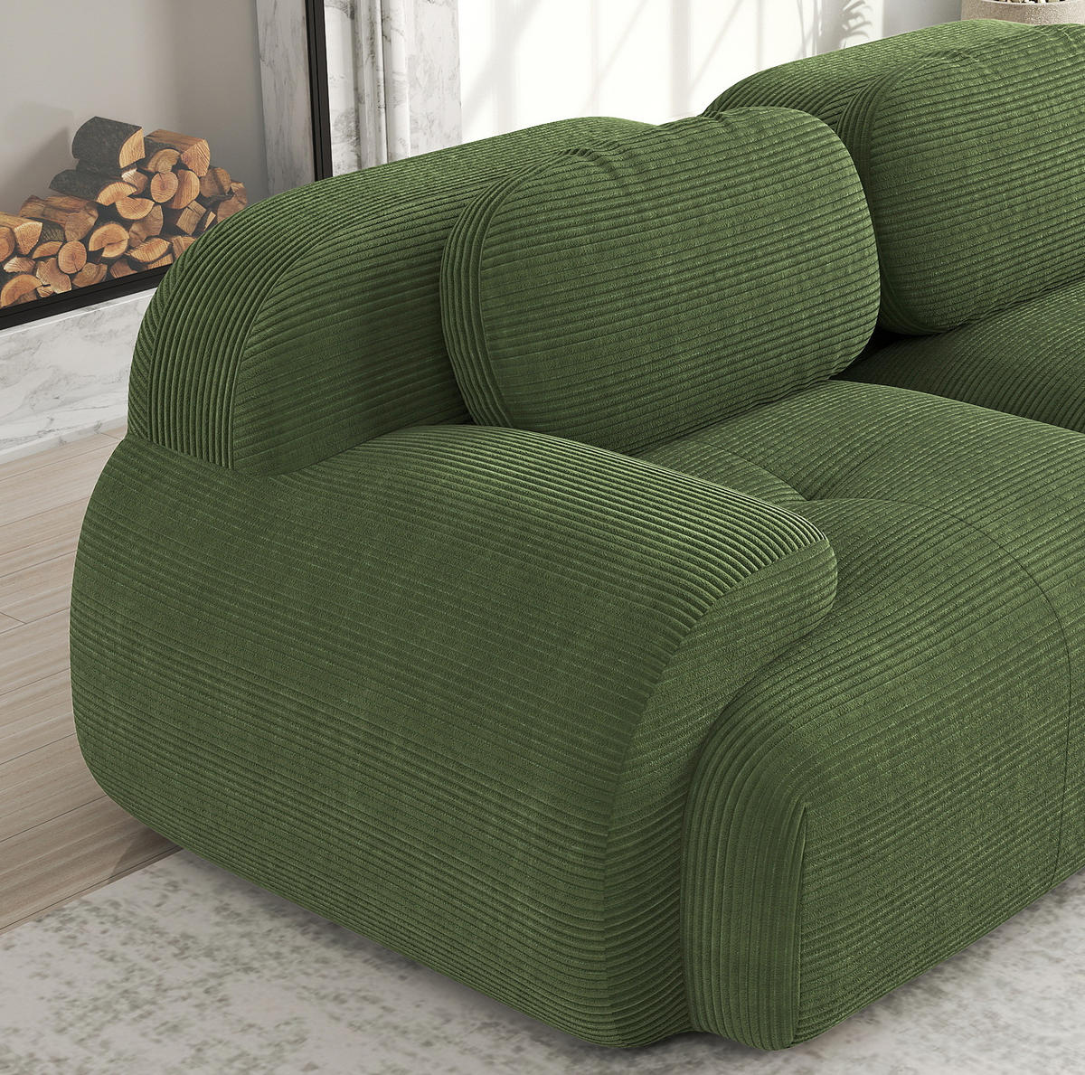 ECKSOFA 104/103/75 cm grün aus Cordstoff modular und montagefrei - Grün, Textil (103/104cm) - OKWISH