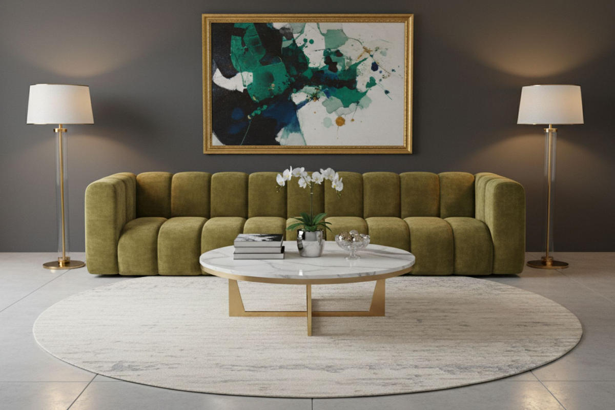 COUCH, Fünfsitzer-Sofa Grand, Veloursstoff Salvador, Olive - Olivgrün, Holz (314/70/87cm) - Kaiser Möbel