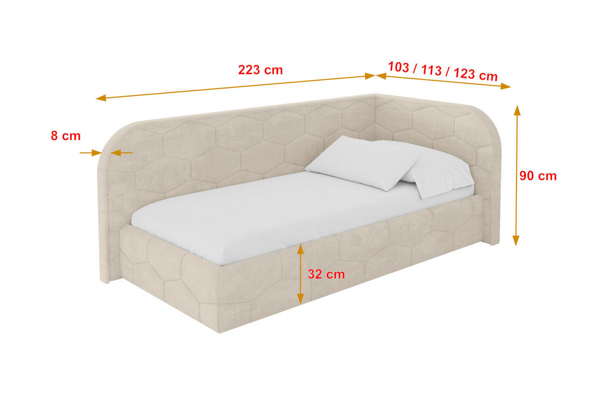 EINZELLBETT Jugendbett mit Bettkasten und Matratze H3/H4, Links - JAXY 90x200 Beige - Beige, Holzwerkstoff/Textil (90/200cm) - ALTDECOR