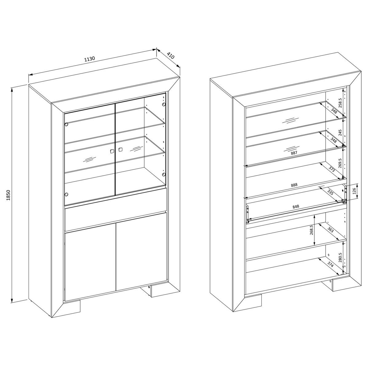 VITRINE LUNO 185 / 113 cm in Eichefarben - Eichefarben/Schwarz, Holzwerkstoff (113/185/41cm) - MASSENO