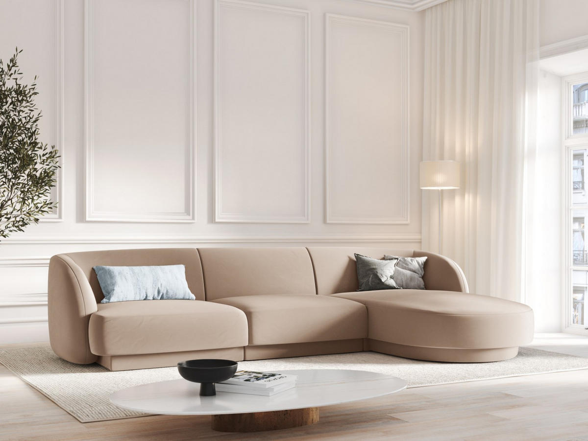 ECKSOFA rechts Miley aus Samt cappuccino 4 Sitzplätze - Cappuccino, Textil (156/255cm) - Micadoni