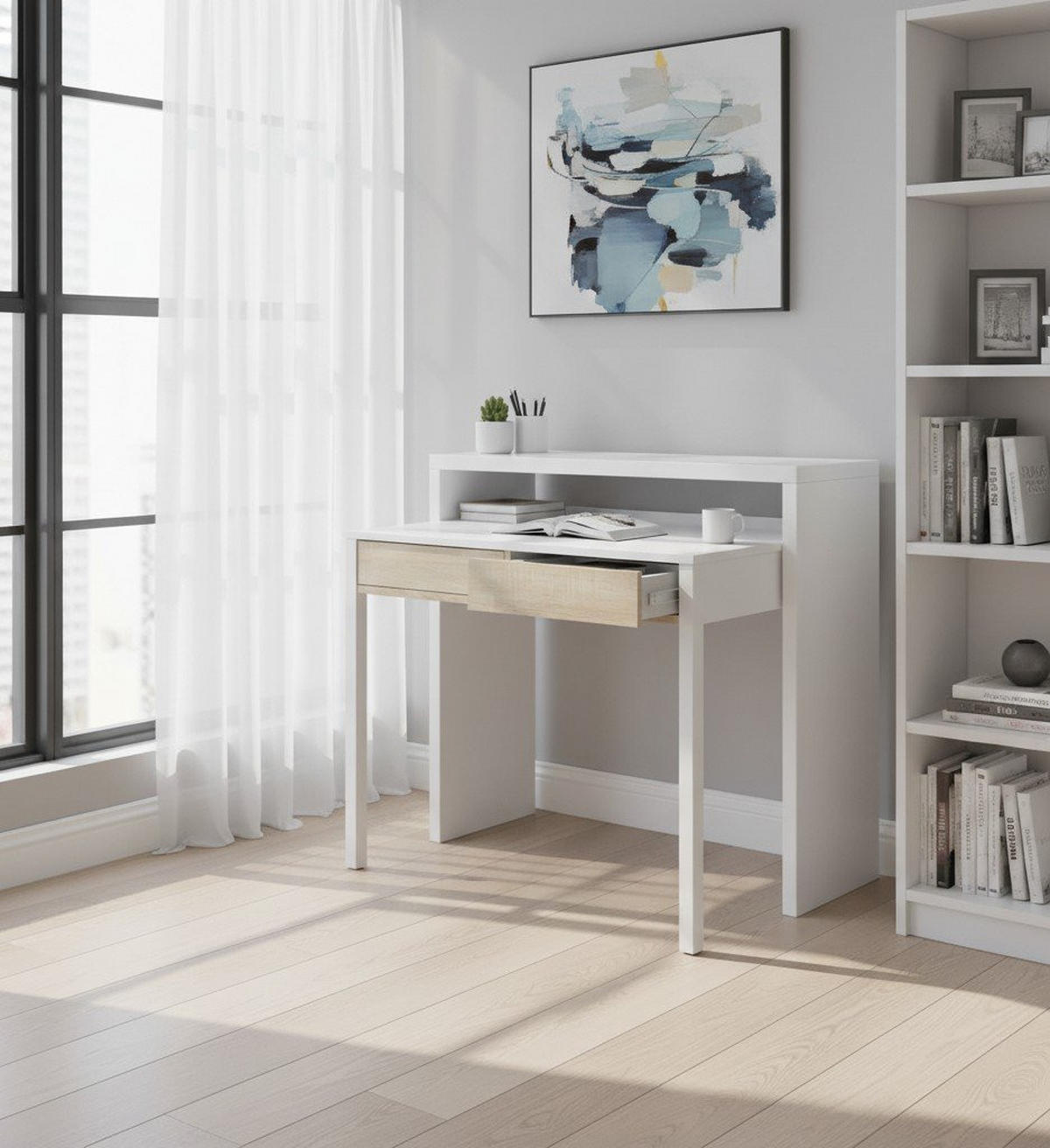 SCHREIBTISCH Weiß, Eiche 36/98.5/87.5 cm - Eichefarben/Weiß, Holzwerkstoff (36/98.5/87.5cm) - DMORA