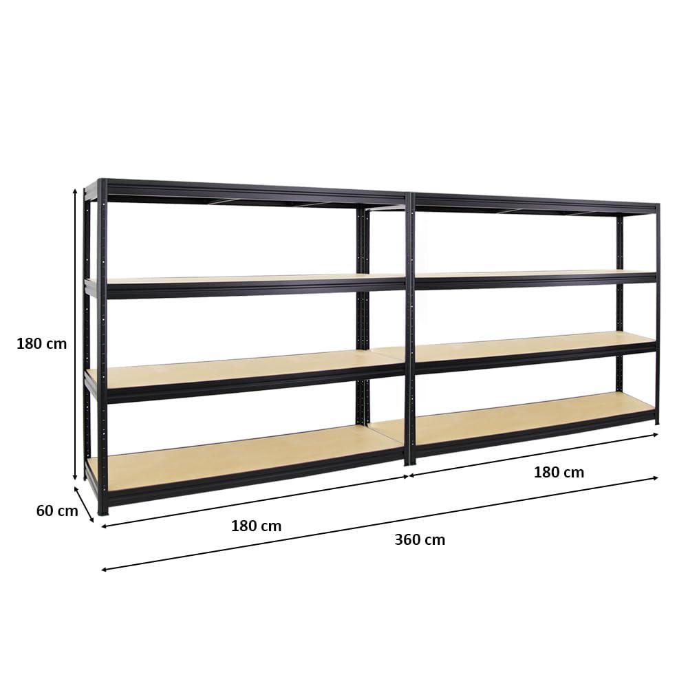 SCHWERLASTREGAL Dino 2er-Set mit 2x 180x180x60 cm Fachlast 500 kg Schwarz - Schwarz, Metall (360/180/60cm) - PROREGAL