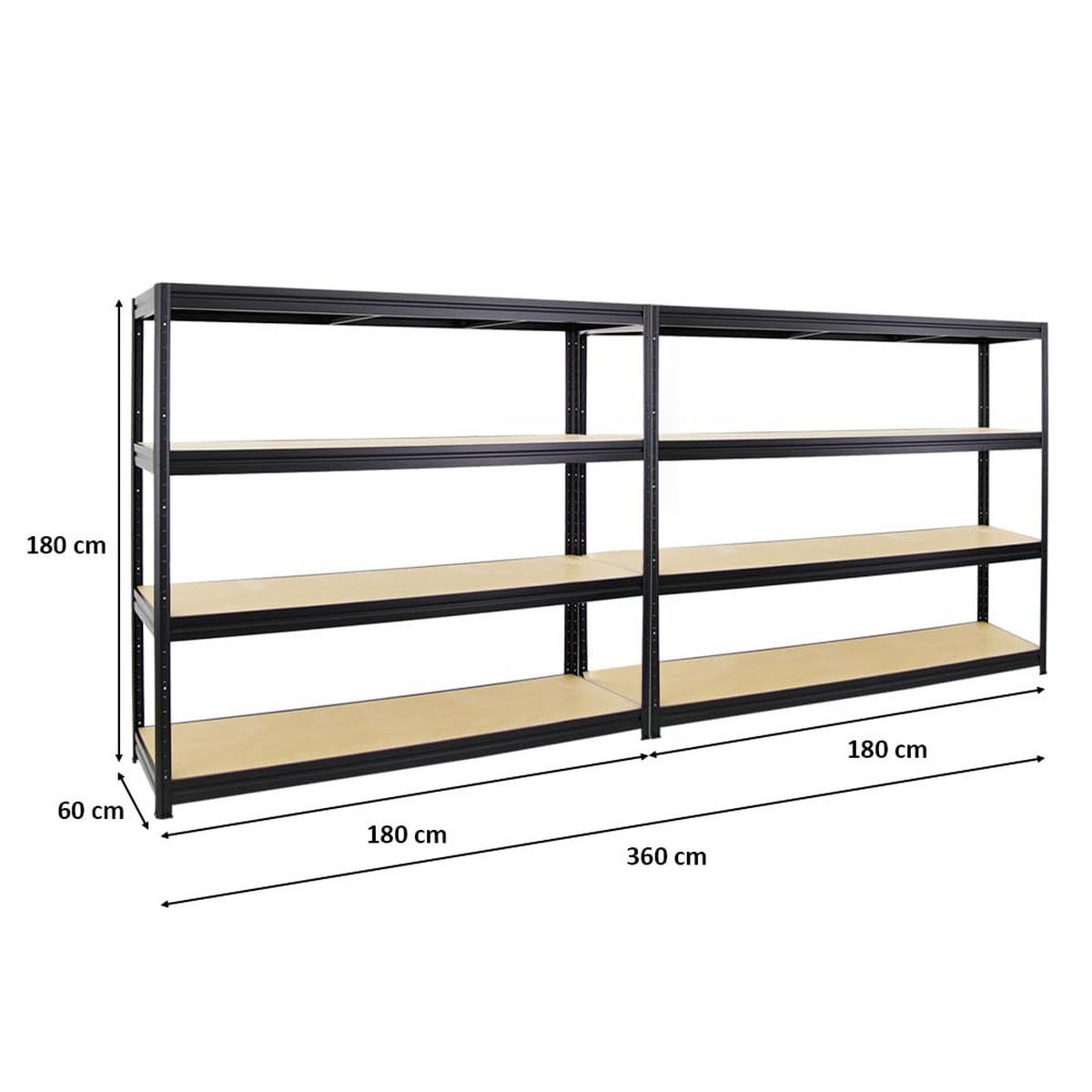 SCHWERLASTREGAL Dino 2er-Set mit 2x 180x180x60 cm Fachlast 500 kg Schwarz - Schwarz, Metall (360/180/60cm) - PROREGAL