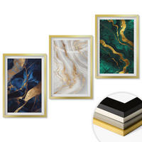 WANDBILDER 3er Set - 40x60 cm Goldrahmen - Abstrakte blaugrüne Muster - Goldfarben, Kunststoff (40/60cm) - ArtPrintCave