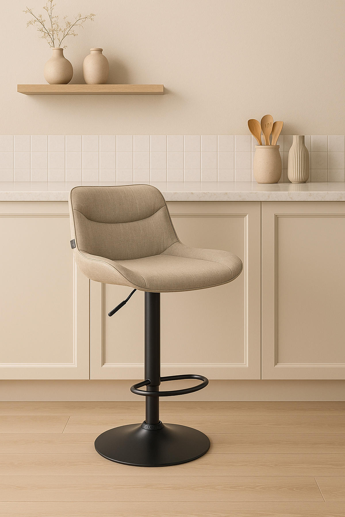 BARHOCKER Vulcano Stoff schwarz taupe - Taupe/Schwarz, Textil/Metall (49/106/51cm) - TPFLiving