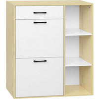 SCHUHSCHRANK mit 2 Klappfächern, Weiß+Naturholzfarbe - Weiß/Naturfarben, Holzwerkstoff/Kunststoff (80/90/30cm) - Woltu