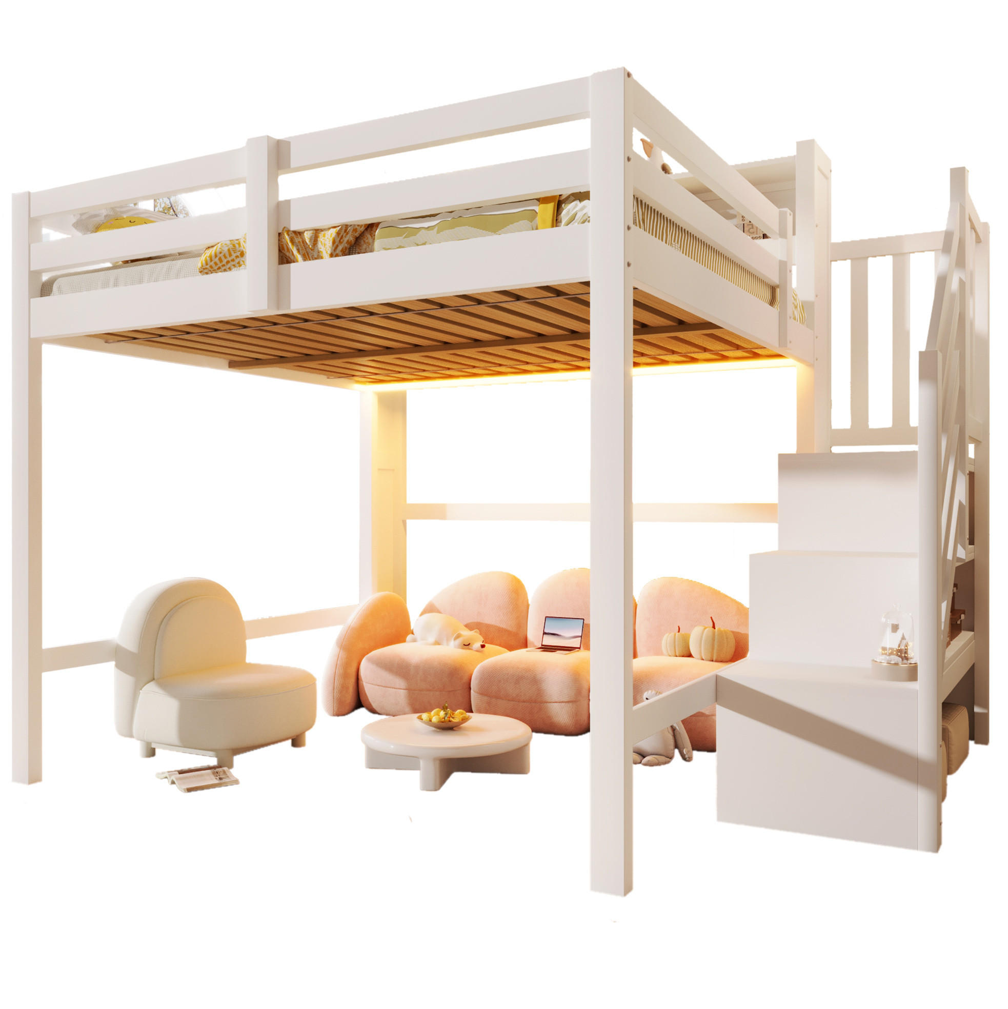 HOCHBETT 140/200 cm aus Kiefernholz mit LED-Leuchten, Weiß - Weiß, Holz (140/200cm) - OKMYHOME