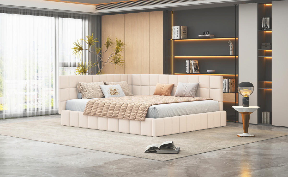 POLSTERBETT 160x200 cm Samt beige - Beige, Textil (160/200cm) - Fortuna Lai