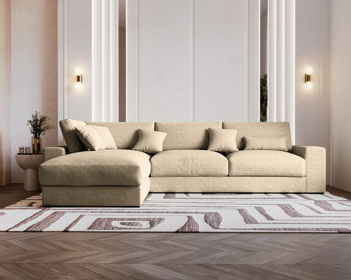 ECKSOFA mit Longchair - Beige/Schwarz, Kunststoff/Textil (340/205cm) - home24