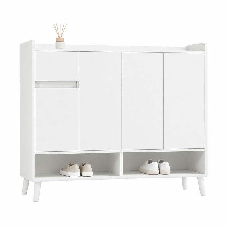 SCHUHSCHRANK mit 4 Türen und 1 Schublade 120 x 35 x 99 cm Weiß - Weiß, Holzwerkstoff (35/99/120cm) - Beauniv
