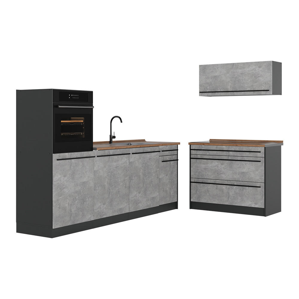 Vicco Küchenzeile Grau, Anthrazit 220x143x60 cm