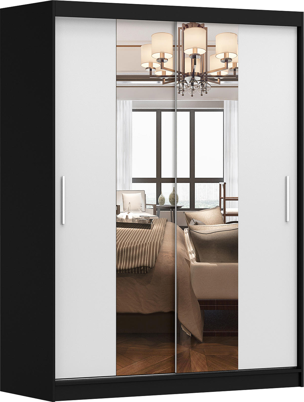 SCHIEBETÜRENSCHRANK - LARA 01 (Schwarz + Weiß) - Schwarz/Weiß, Holzwerkstoff/Metall (150/200/61cm) - Möblo