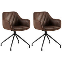 ARMLEHNENSTUHL 2er Set Lederlook Dunkelbraun - Dunkelbraun/Schwarz, Textil/Metall (58/81/58cm) - CLP