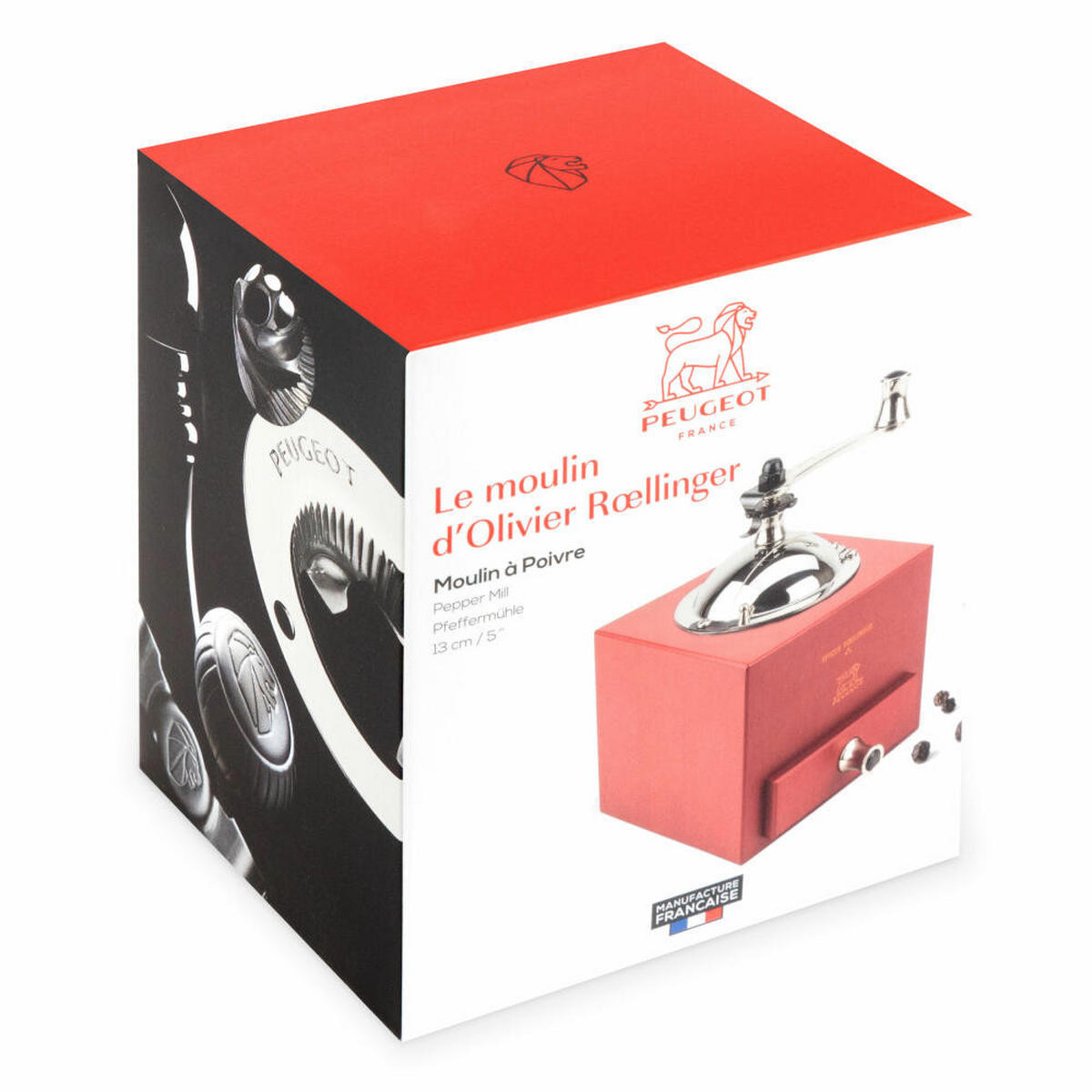 PFEFFERMÜHLE Roellinger 13cm Buchenholz Chilirot Stahlmahlwerk - Rot, Holz (8.6/12.5/8.6cm) - PEUGEOT