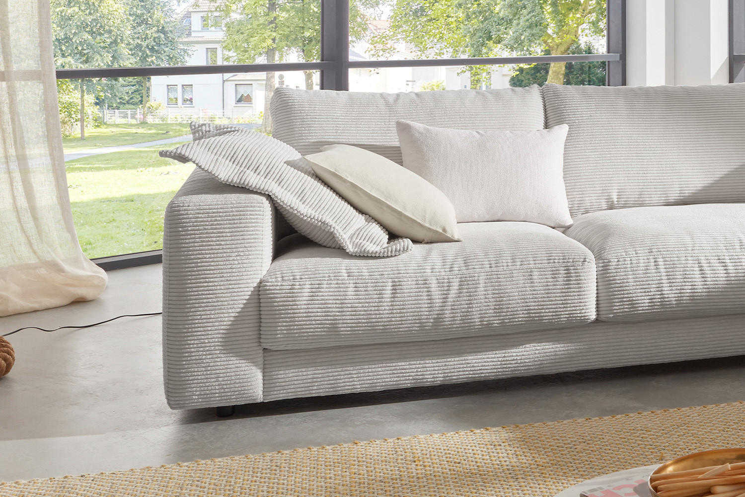 ECKSOFA MADELINE Hellgrau Cord - Hellgrau/Schwarz, Kunststoff/Textil (325/224cm) - KAWOLA