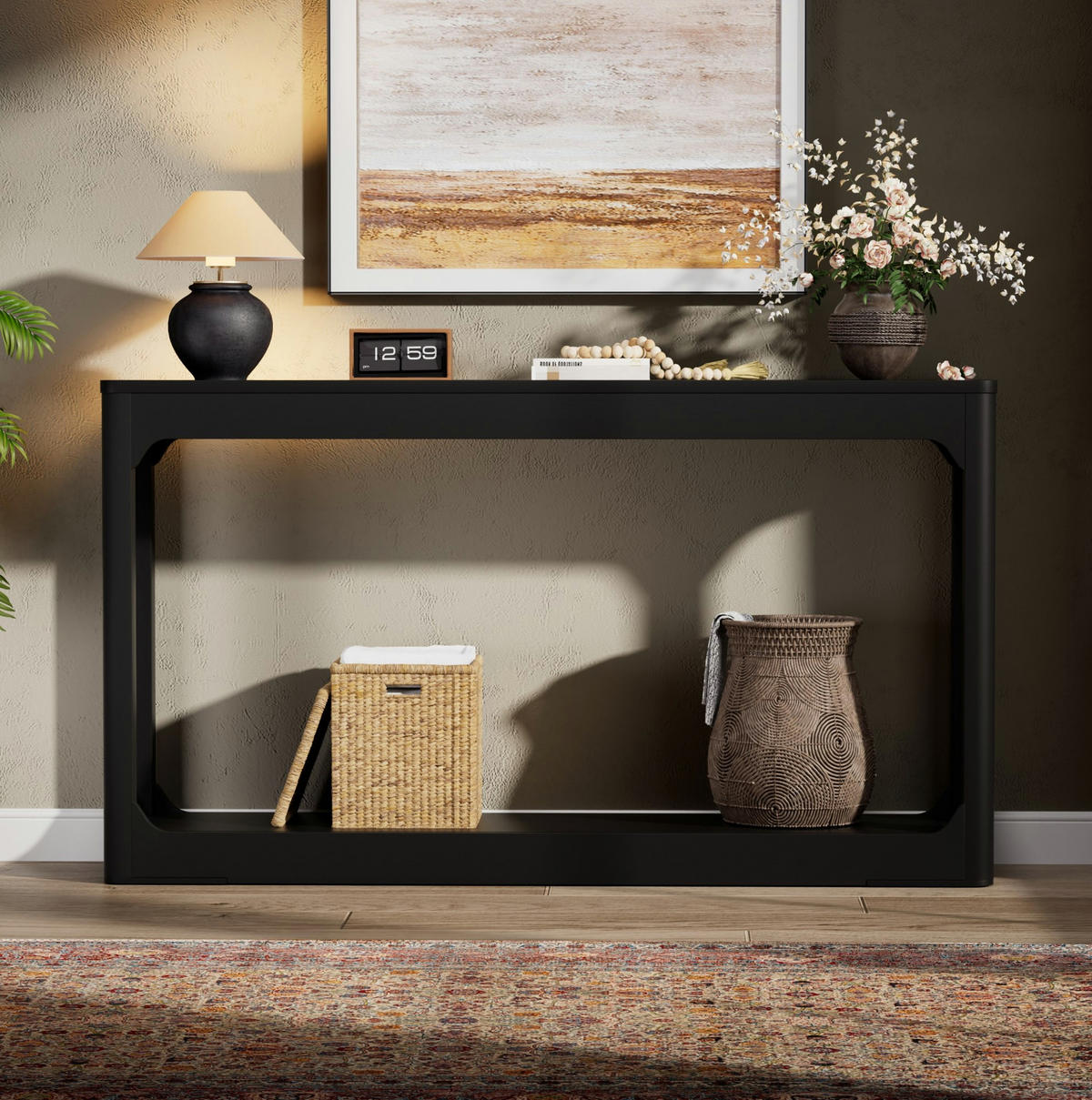 KONSOLENTISCH aus MDF 140x30x79 cm Schwarz mit 2 offenen Ablagen - Schwarz, Holzwerkstoff (140/30/79cm) - IVMEU