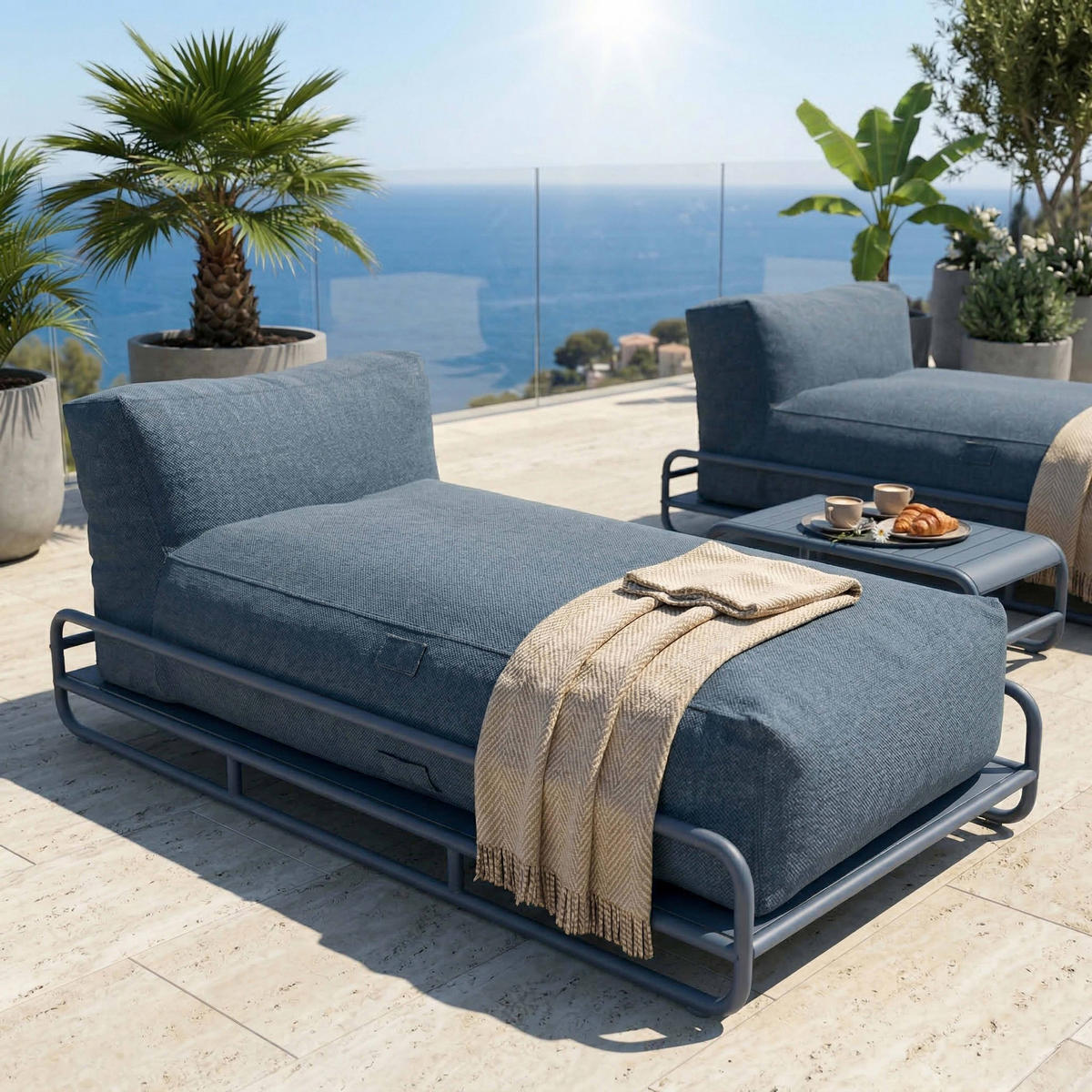 GARTENMÖBEL modularer Mixi 2er-Set, pazifikblau - Blau, Textil - Oviala