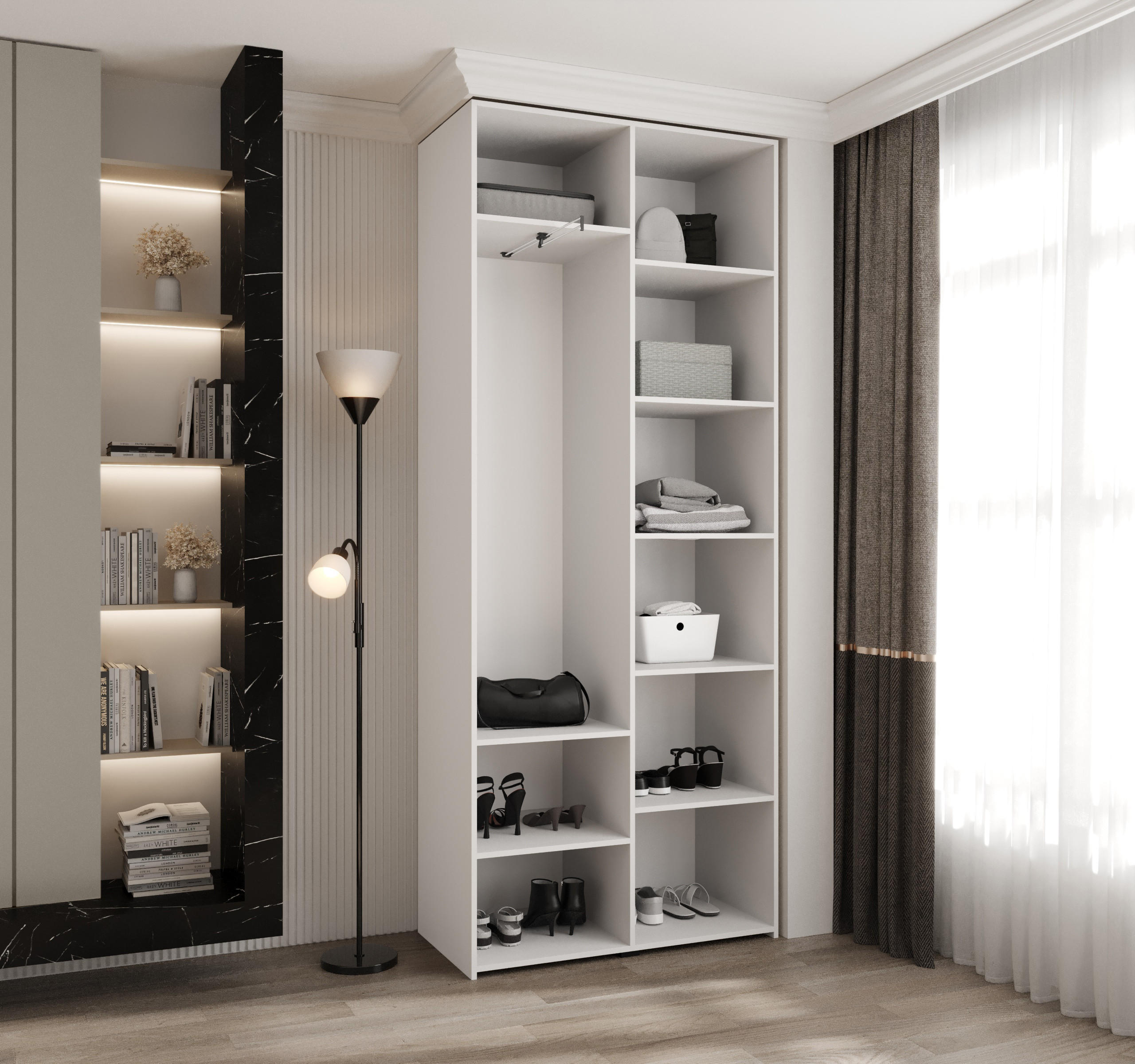 Thumbnail - Abiks Möbel Drehtürenschrank, Weiß, Gold, Metall, Nachbildung, 100x245.5x40 cm, Schlafzimmer, Kleiderschränke, Drehtüren...