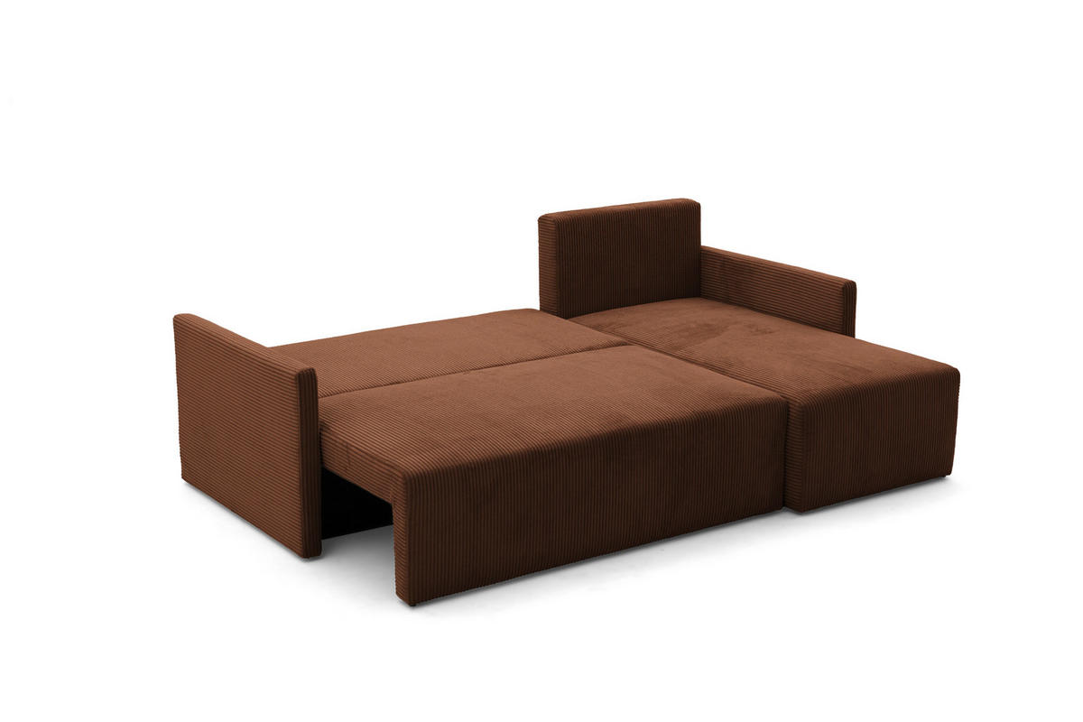 ECKSOFA GARDA L Links mit Schlaffunktion 132x198 Cord Braun - Schwarz/Braun, Holz/Kunststoff (209/145cm) - NACANAPA