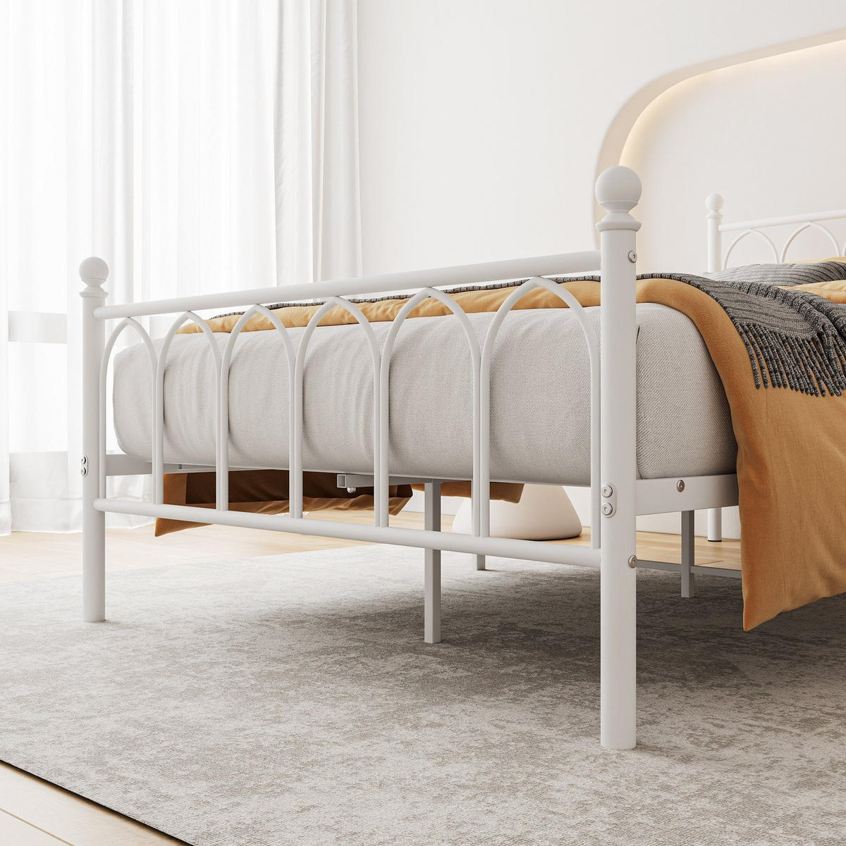 EINZELBETT 140/200 cm Weiß Bettgestell aus Metall - Weiß, Metall (140/200cm) - OKWISH