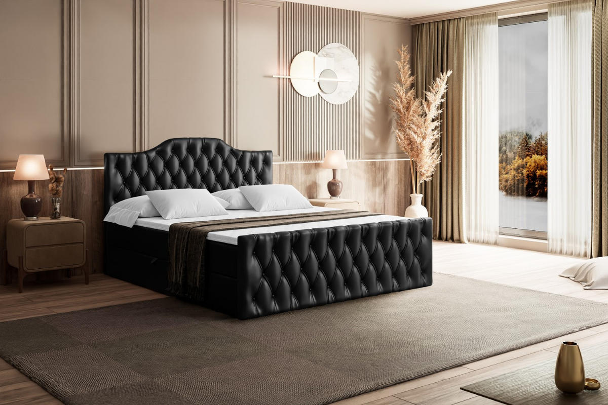 AMERICKÁ postel VILA-1-Z – 180 × 200 cm – H3 – vysoce lesklá černá - vysoce lesklá černá, kompozitní dřevo (180/200cm) - ALTDECOR