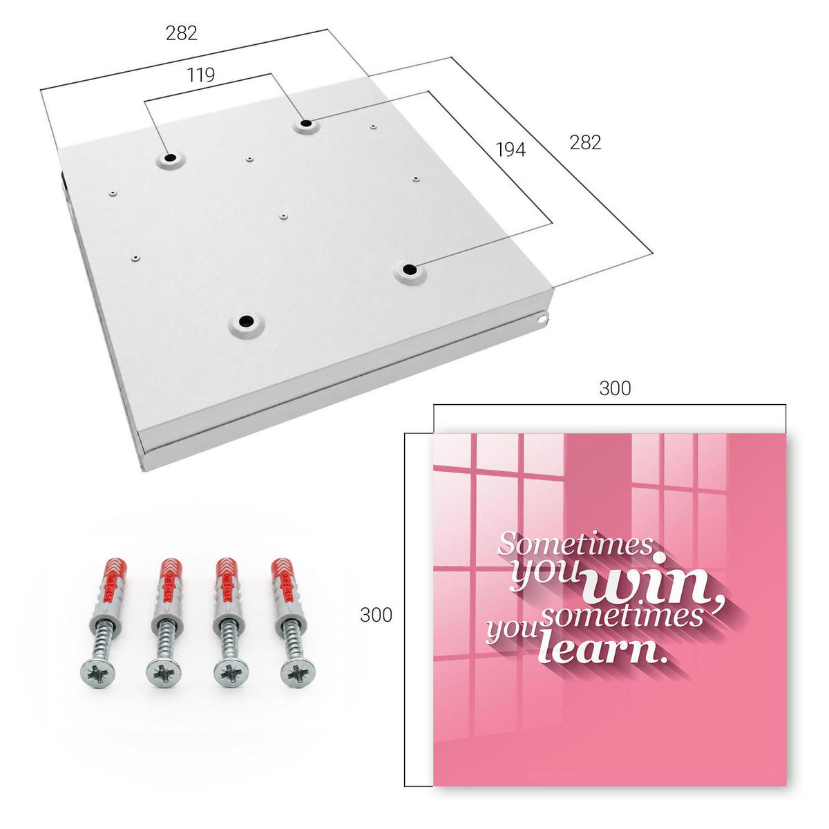 SCHLÜSSELBOX Weiß 30x30 cm – Türöffnung nach rechts - Manchmal gewinnt man, manchmal lernt man. - Pink, Metall (30/30/5cm) - TULUP
