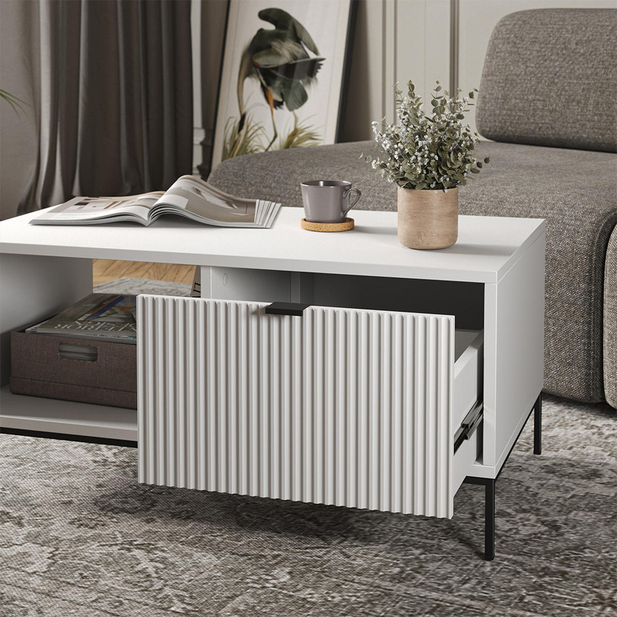 COUCHTISCH Eliza Weiß 90 x 50 cm mit einer Schublade - Weiß, Holzwerkstoff (50/90/45cm) - Vicco