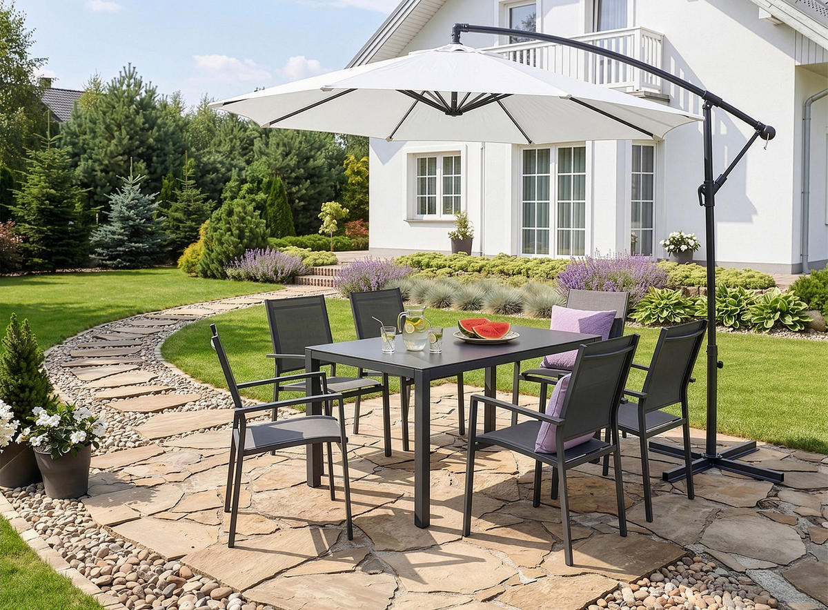 GARTENMÖBEL-SET mit 1 Esstisch und 6 Esszimmerstühlen. Anthrazit und Grau - Anthrazit, Metall - Home Collective