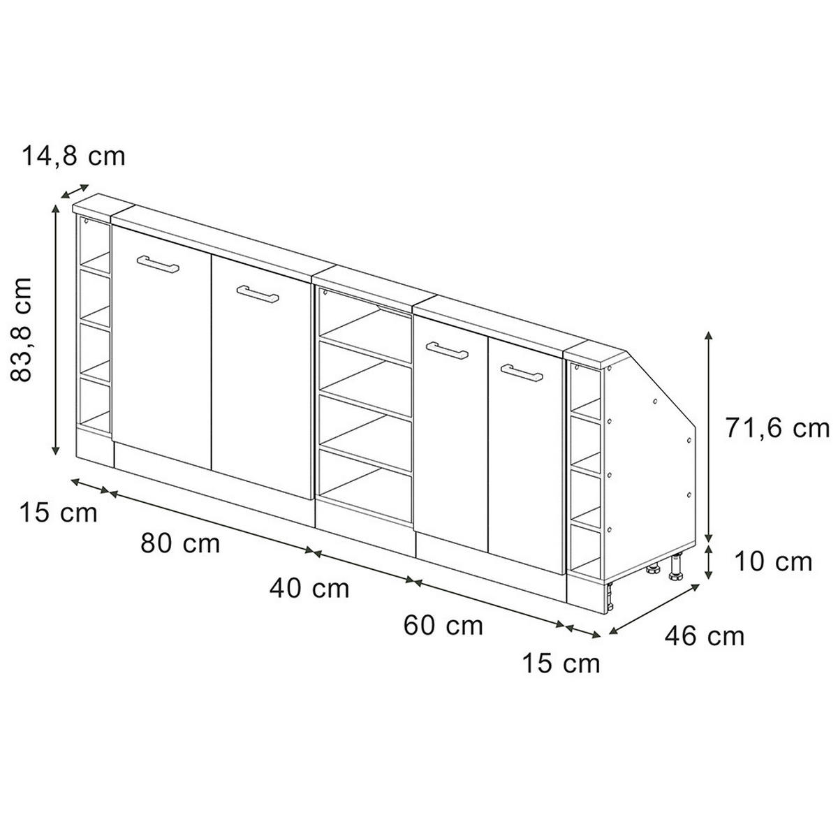 KUCHYNSKÁ SKRIŇA PRE ŠIKMÉ STRECHY R-Line Čierny vysoký lesk 210 cm Súprava 5 - dub medový/čierna s vysokým leskom, kompozitné drevo (210/83.8/46cm) - Vicco