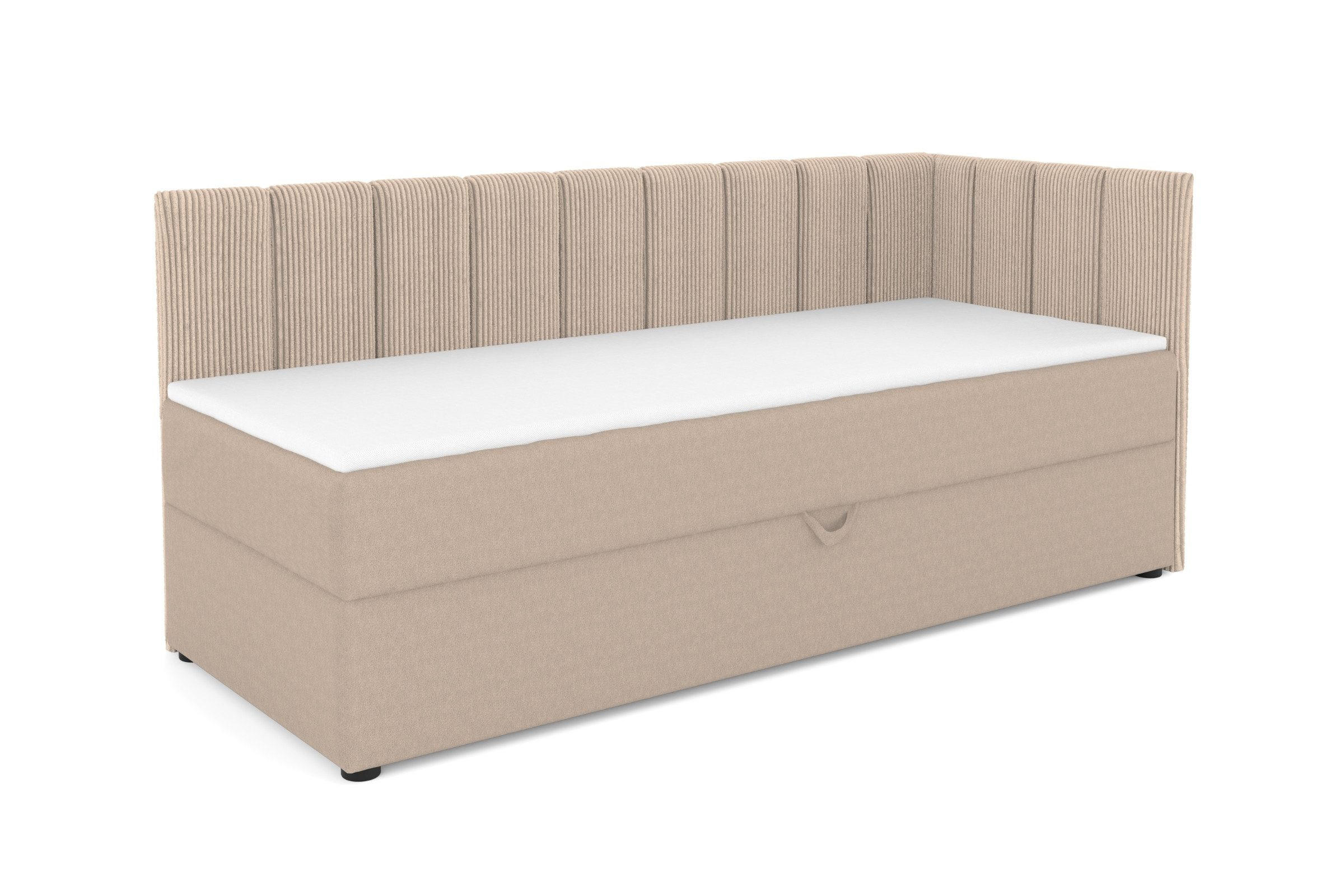 BOXBETT VIGO 100/200 cm in Cord/Velours Beige H3 rechts - Beige, Holz/Holzwerkstoff (100/200cm) - Deine Möbel 24