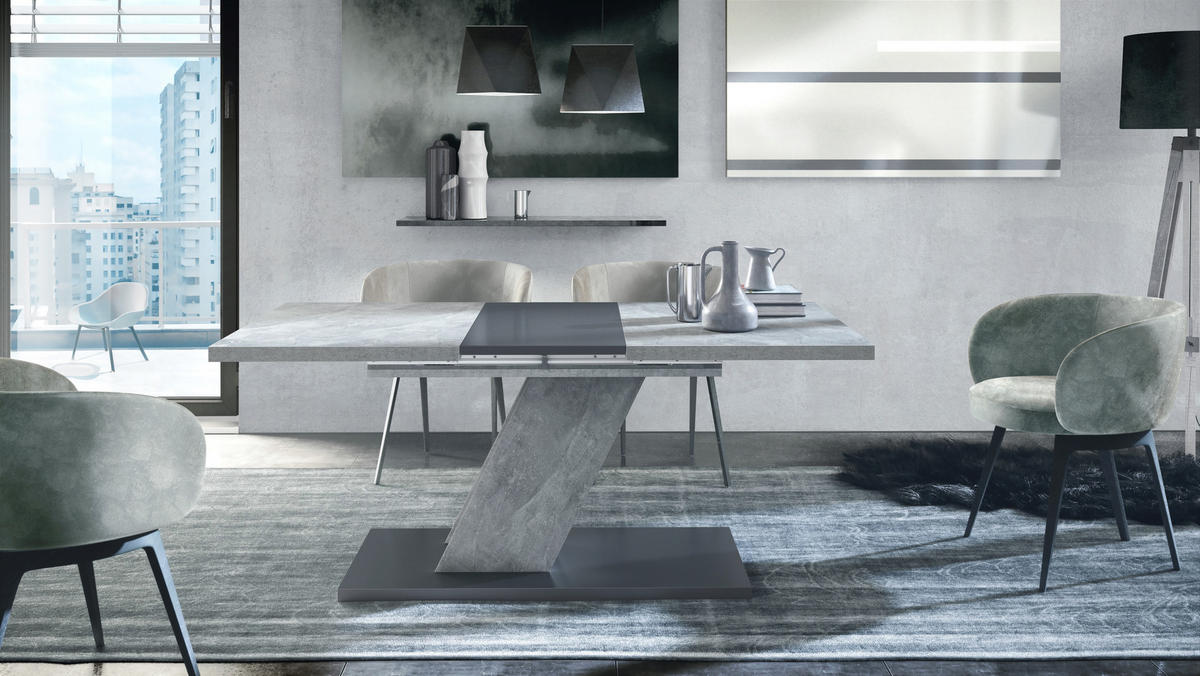 ESSTISCH Kross Beton Optik + Anthrazit matt - Anthrazit, Holzwerkstoff (80/120/75cm) - Vladon