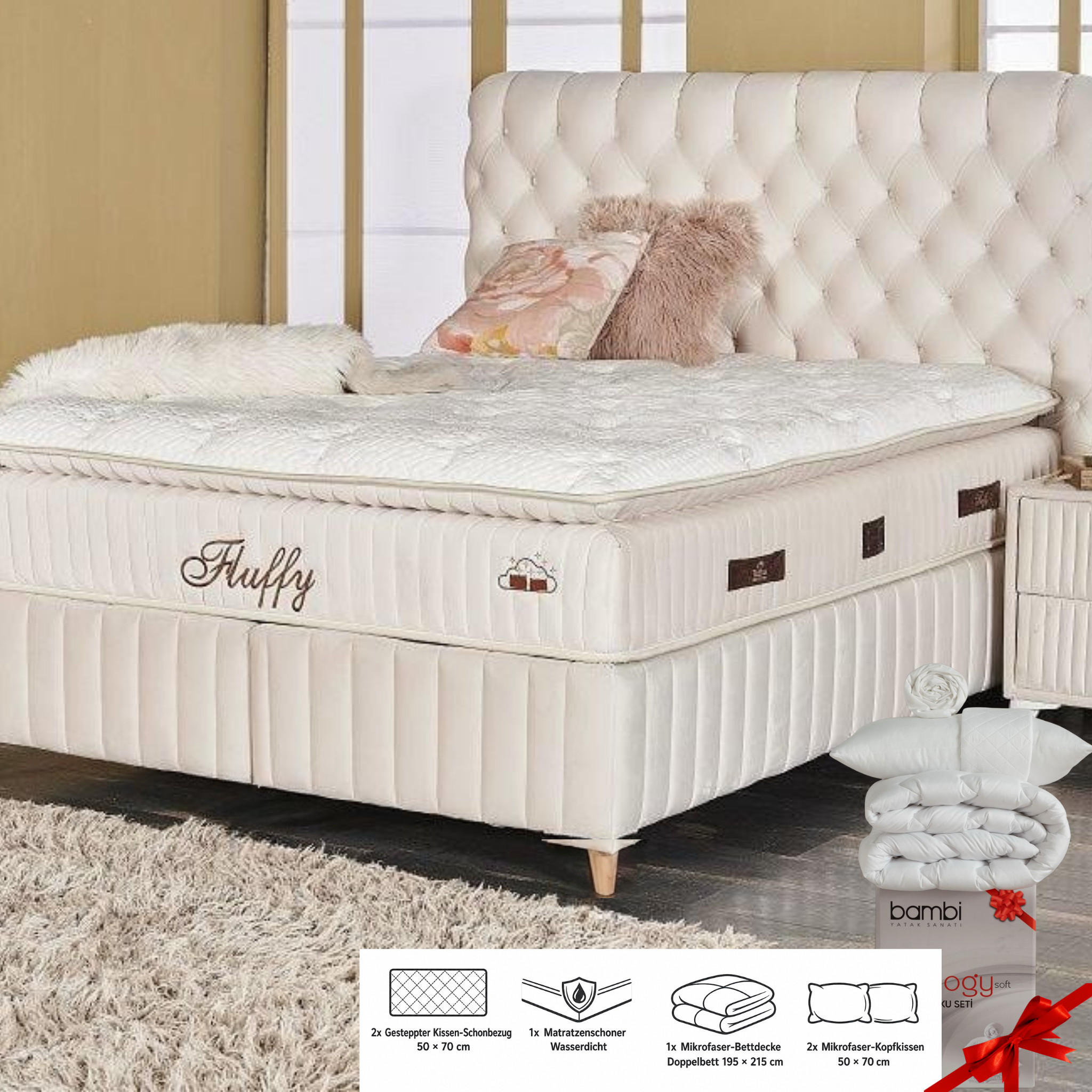 BOXSPRINGBETT Fluffy Set Beige Boxspringbett 140x200 mit Matratze inkl. Lieferung - Beige, Holz (140/200cm) - Gowoll
