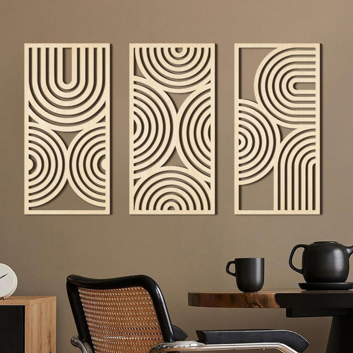 WANDDEKO 40x20cm Geometrie Holz Gerahmt - Akaziefarben, Holzwerkstoff (40/1cm) - Authentics