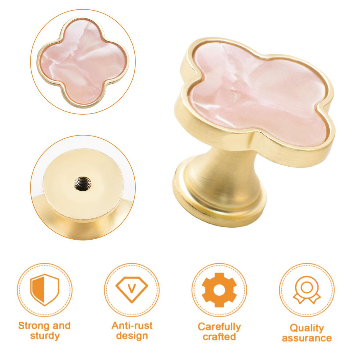 SCHRANKKNOPF Gold 6er-Set - Pink, Metall (0.33/2.5/0.33cm)