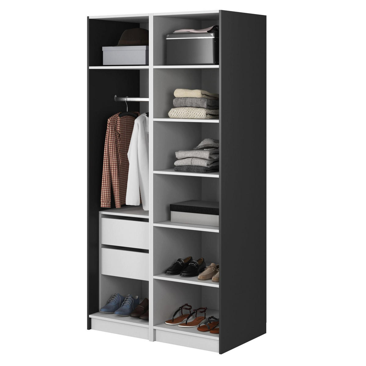 KLEIDERSCHRANK Moonir Schwarz 100 cm - Goldfarben/Schwarz, Holzwerkstoff/Metall (100/200.5/57cm) - Selsey