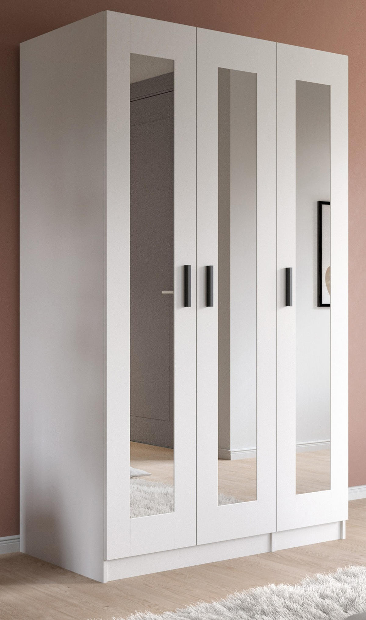 KLEIDERSCHRANK in weiß 120 x 194 cm skandinavisch, Drehtürenschrank 3-türig mit Spiegel - Schwarz/Weiß, Glas/Holzwerkstoff (120/194/56cm) - Inn.Furn