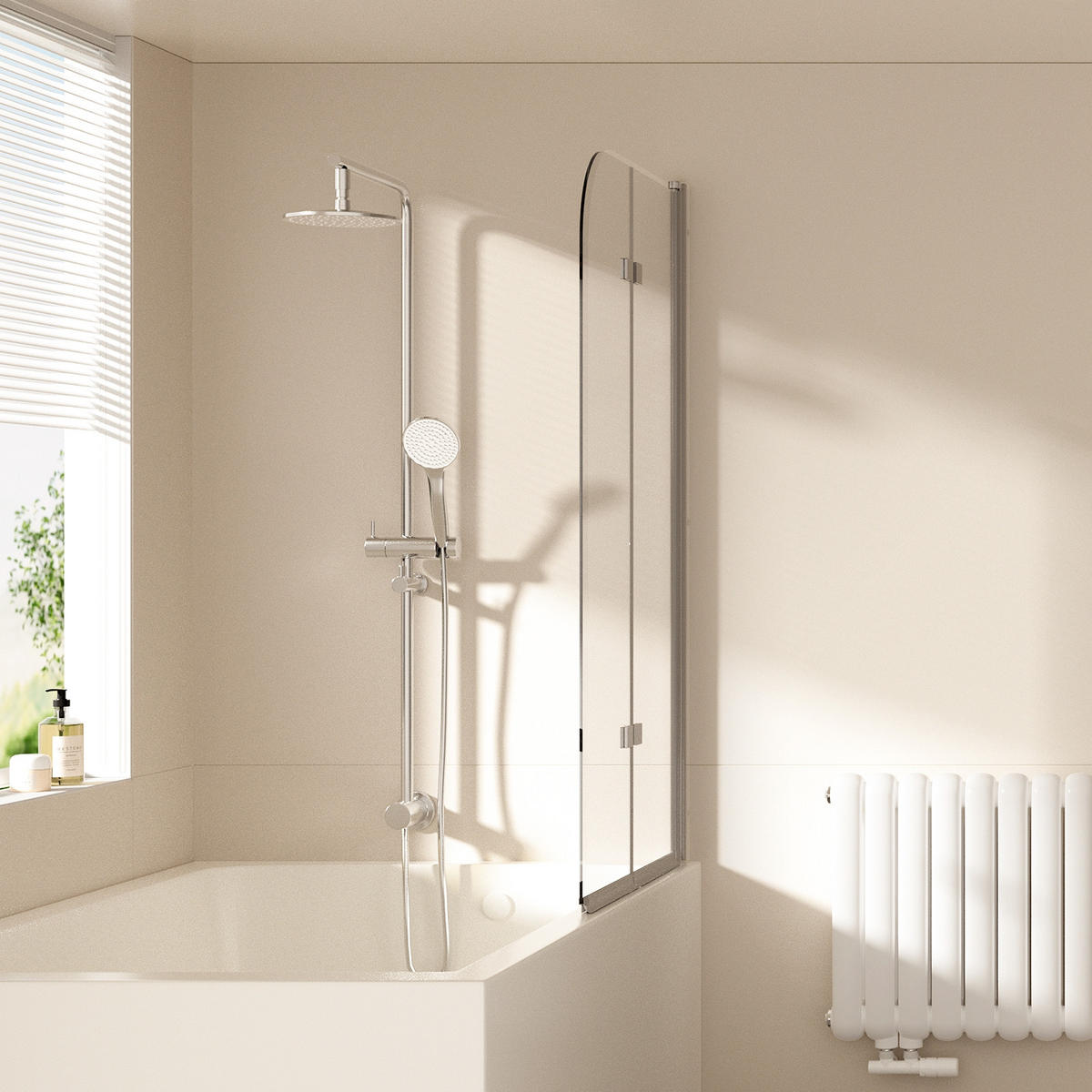 PARAVAN ZA KADU dvodijelni sklopivi, krom profil 100/140 cm - prozirno, staklo (100/140cm) - EMKE