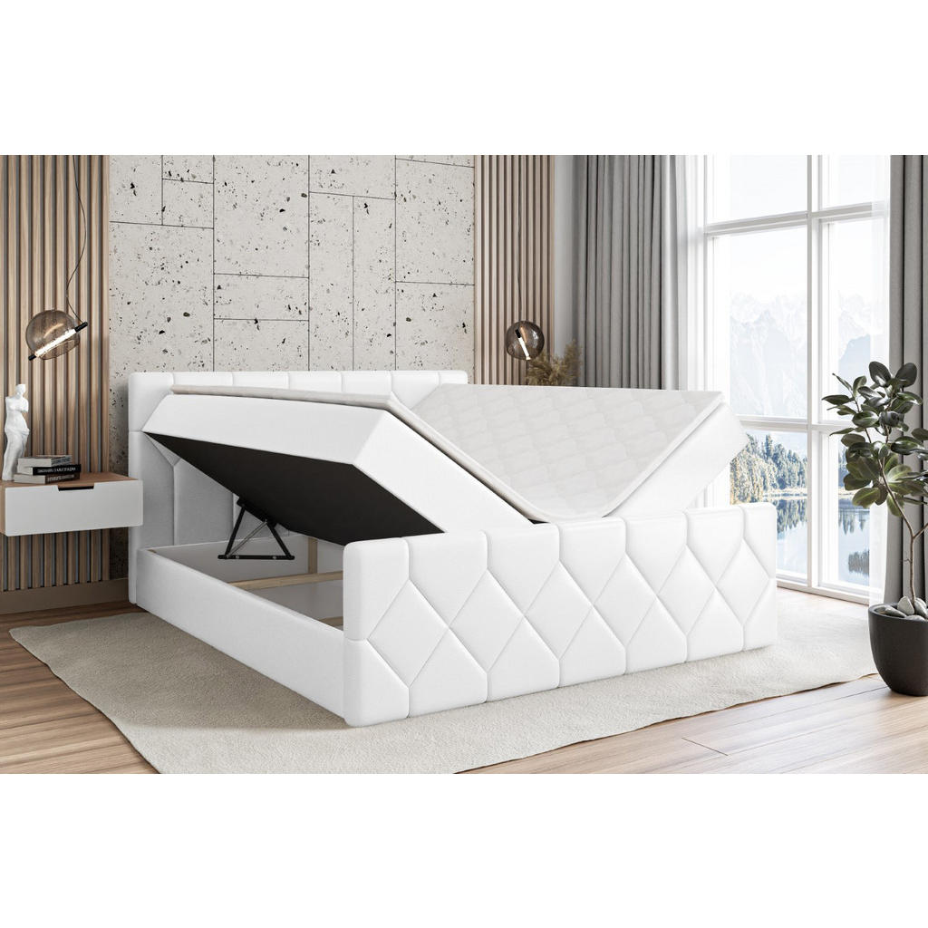 Thumbnail - Altdecor Boxbett, Weiß Hochglanz, Holzwerkstoff, Höhe ca. 20 cm, 200x200 cm, Schlafzimmer, Betten, Boxspringbetten