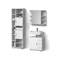 BADMÖBEL-SET Eisak Beton 3 Teile, mit Hochschrank - Schieferfarben/Weiß, Holzwerkstoff (60/60/33cm) - Livinity®